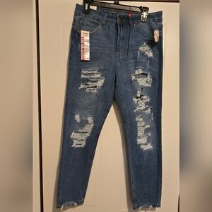 GOGO Women's High Rise Distressed Blue Jeans